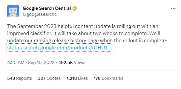 September 2023 Helpful Content Update
